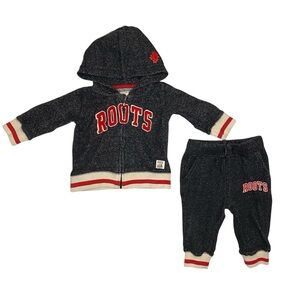 Roots Baby Dark Grey Matching Sweatsuit Size 3-6 Months